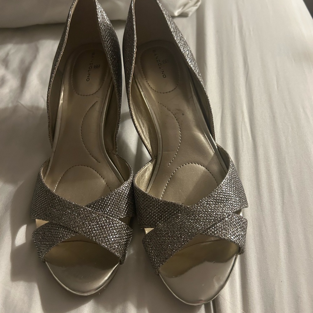 Bandolino Shimmering Silver Open-Toe Heels